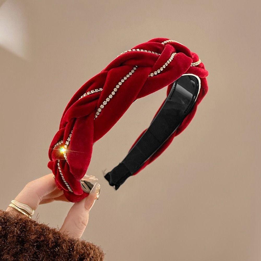 Wide Edged Crystal Bow Headband Solid Color Wide Edged Headband Fashion Bow Hair Hoop  Women Girls