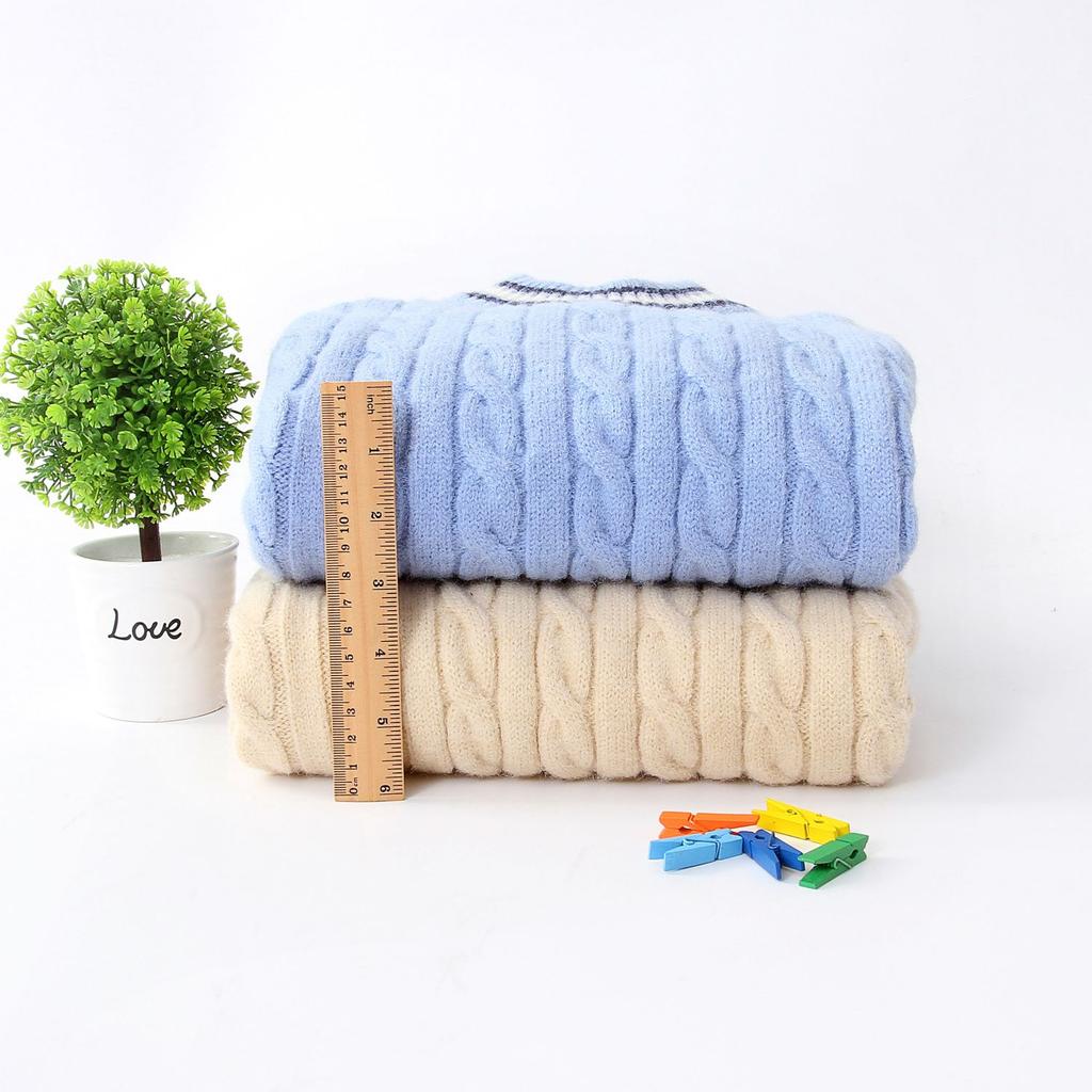 Children's Round Neck Solid Color Pullover with Thick Knit Base Sweater for Winter