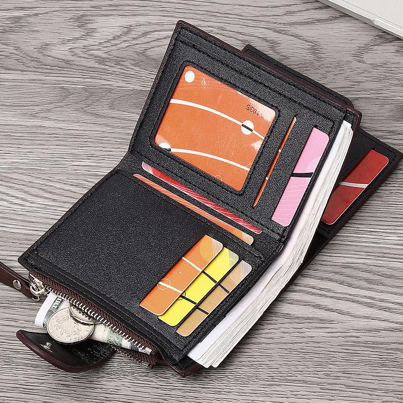 Men Fashion Short Wallets Vintage Design Artificial Leather Card Holder Zipper Coin Purse Classic GZW