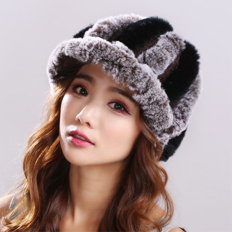Fur Rabbit Fur Hat for Women Winter Middle-aged and Elderly Women Rex Rabbit Fur Thick Warm Duckbill Hat Ear Protection Mother Hat