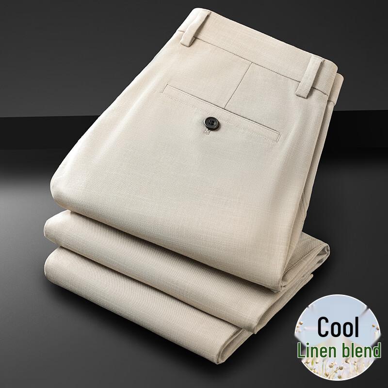 Men's Linen Blend Casual Straight-Leg Pants