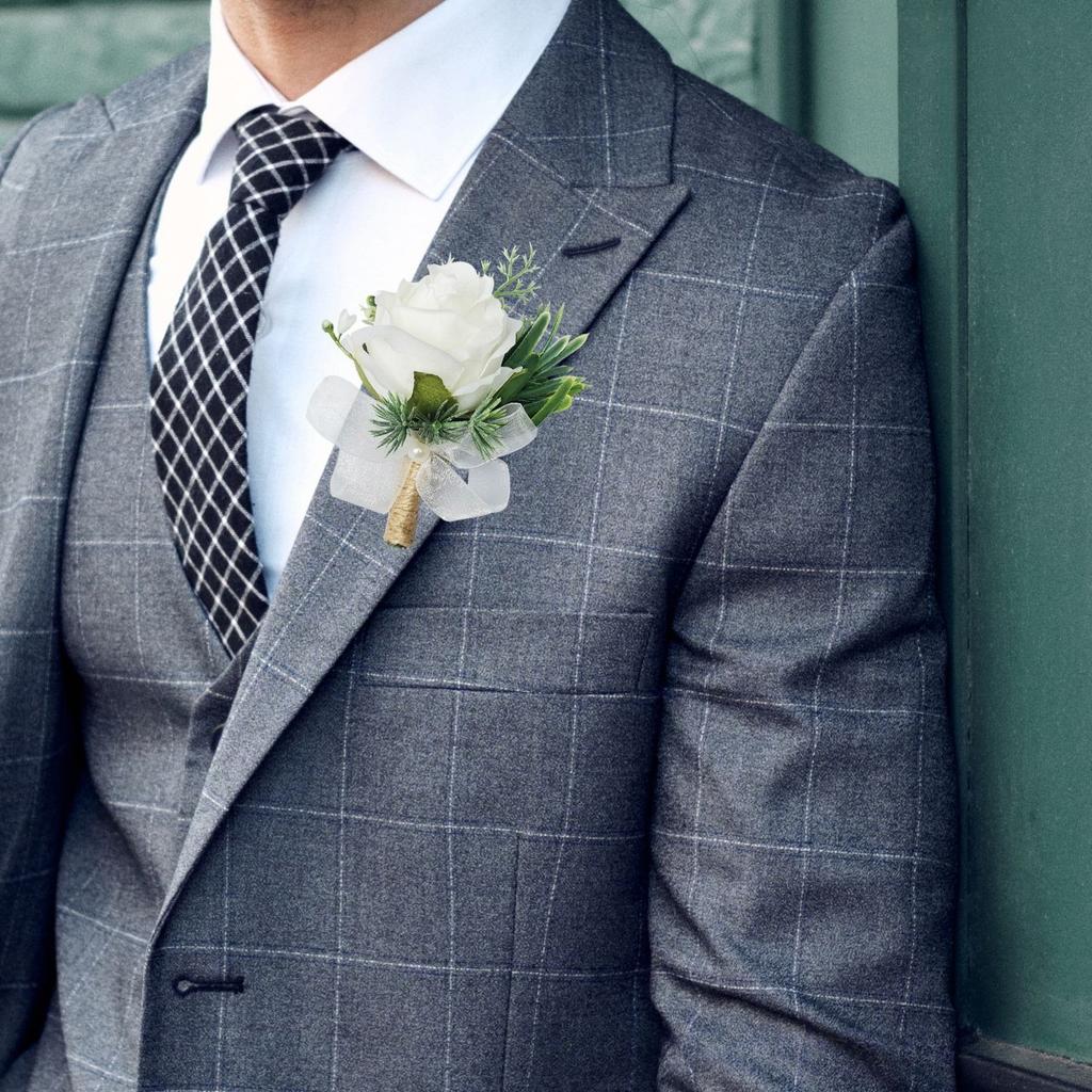 1Pc Simulation Bridesmaids and Groomsmen Wedding White Rose Green Plant Corsage Wrist Flower