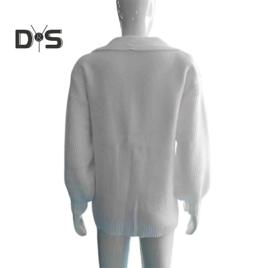 Women Suit Coat Suit Lapel Long Sleeve Solid Color Knitting Coat with Pockets Loose Fit Single Button Sweater Coat
