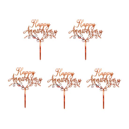 

5 шт. Топпер для торта С дизайном «С юбилеем» Декоративные акриловые пики для десертов, выпечки, кексов для вечеринки розового золота