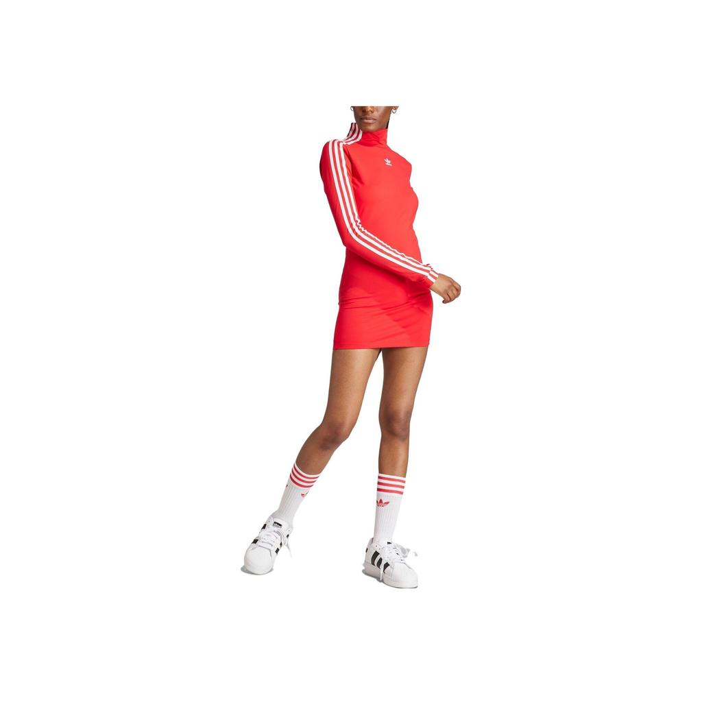 Adidas Originals Spice Girl Serie Drei Streifen Logo Bestickt Rückenfrei Figurbetont Stehkragen Langarmkleid Damen Kleider IV9332