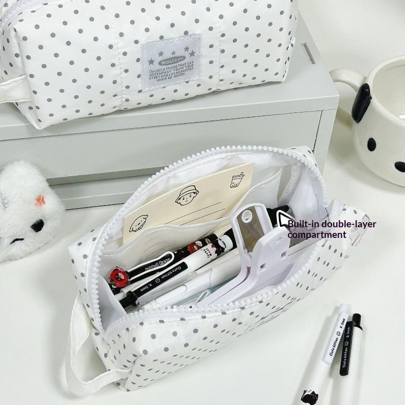 Waterproof Polka Dot Large Capacity Stationery Storage Bag Portable Zipper Pouch for Students Stationery Organization