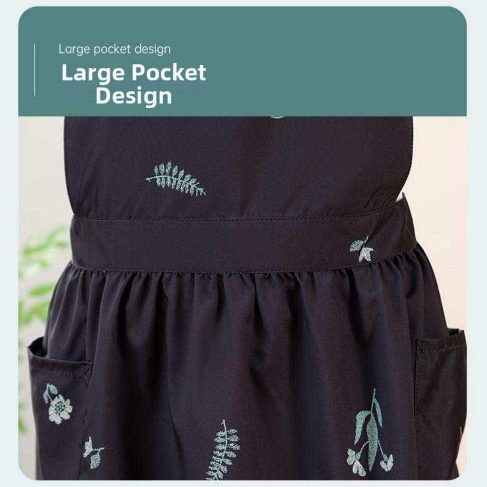 New Embroidery Flower Kitchen Apron Polyester Adjustable Cross-back Apron Oil-proof Pleated Style Dress Apron Cooking Activities