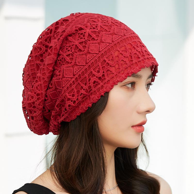 

Women s Thin Hollow Lace Crochet Headscarf Hat Breathable Mesh Hat Spring Summer Air-Conditioned Sleep Cap Dustproof Slouchy Hat
