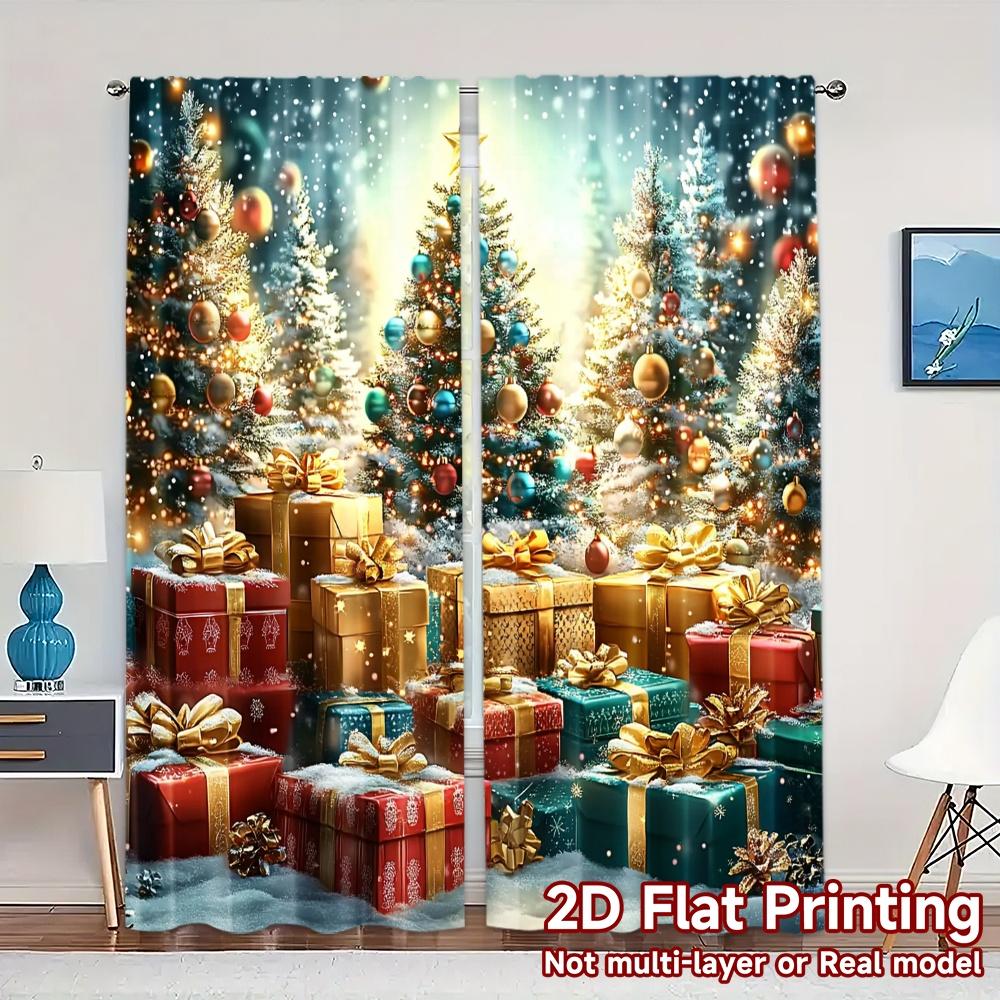 

2pcs Curtains Christmas Trees Gifts Snowflakes Sparkle (2) Light Filtering Modern Curtains Machine Washable Fabric Curtains All 100*130 HOOK 1pcs