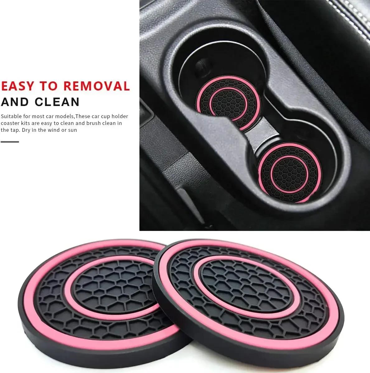 

2Pcs Anti-Slip Car Coasters PVC Sift-Proof Car Bottle Holder 7cm 2.76inch Drink Holder Car Interior Accessories рожевий