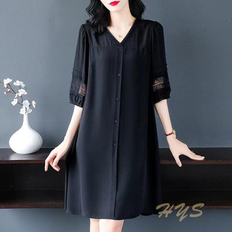Black Loose Maternity Dress Summer Style Mommy Midi Dress Women Plus Size Clothing V-neck Short Sleeve Fashionable Dress