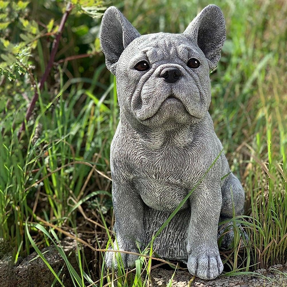 Dog Statue, French Bulldog Statue Garden Animal Sculpture for Garden Decoration Outdoor Lawn Gnome Yard Art (Picture Color 2)