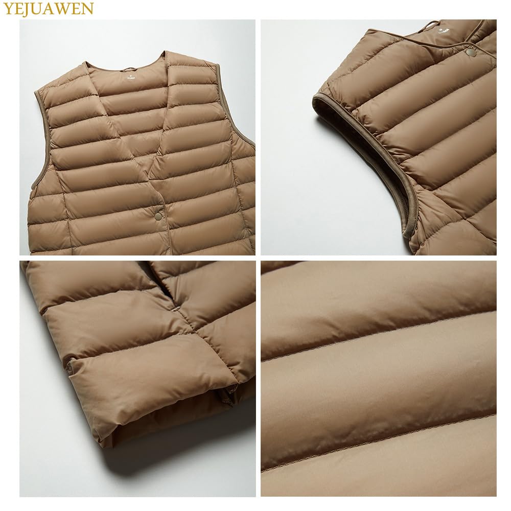 YEJUAWEN Lightweight and Down and Available In Plus Sizes for Autumn and Winter Women's V-Neck U-Neck Vest, Lightweight, Thin, Warm, Cold-Weight,
