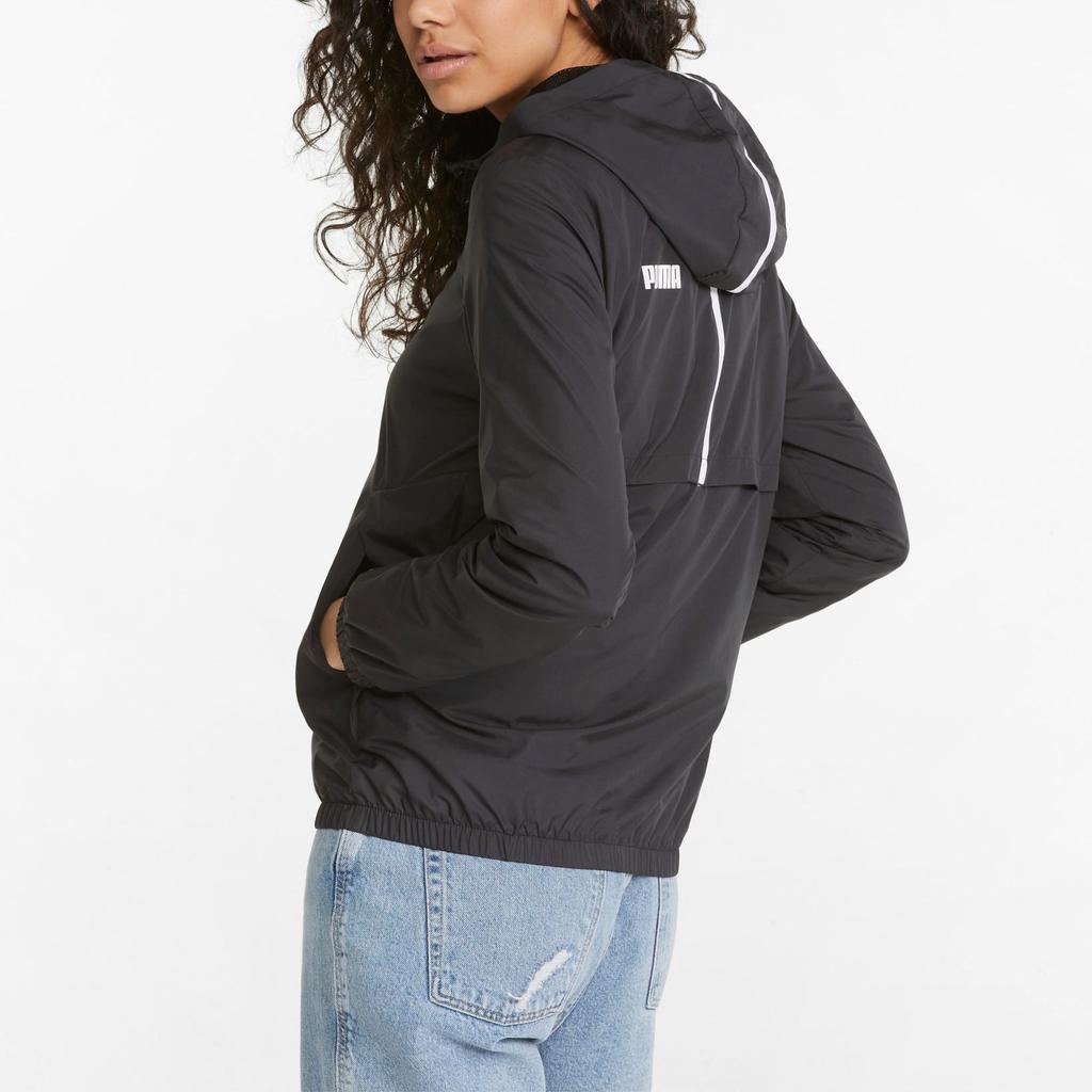 Puma Essentials Solid Windbreaker Jacket With Color Block Zipper Design And Hood Women Jacket Black 847494-01