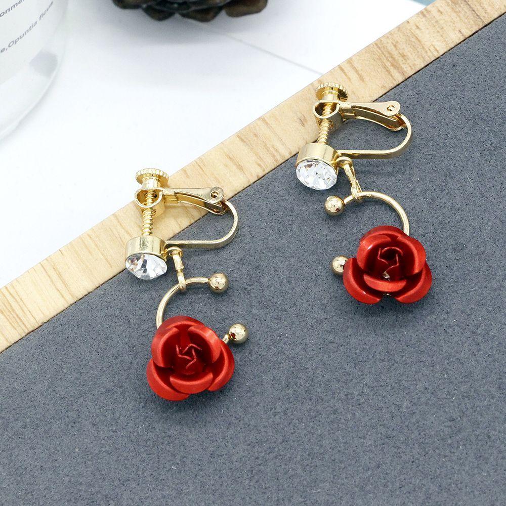Rose Flower Crown Bridesmaid Headband With Ribbon Bride Hairband Earring Set Red Crystal Pearl