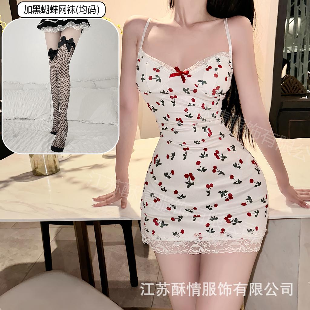 Sex lingerie pure desire cherry sexy women's bed small chest plus chest pad passion uniform seduction suit