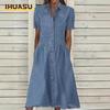 Women's Fashion Summer Spring Solid Color Print Short Sleeve POLO-Neck Casual Dresses