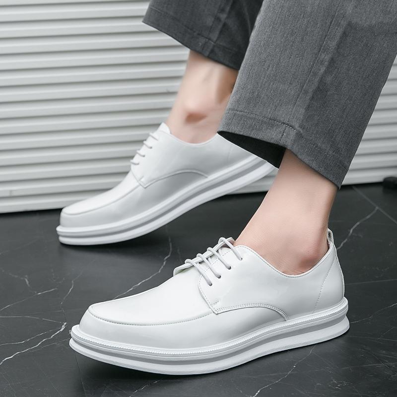 Fashion British Trend New Men's White Black Lace Up Platform Derby Shoes Male Designer Formal Wedding Prom Dress Homecoming Footwear