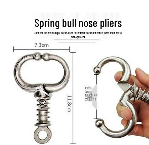 Cattle Nose Pliers with Chain - Stainless Steel Piercing and Restraining Device for Livestock