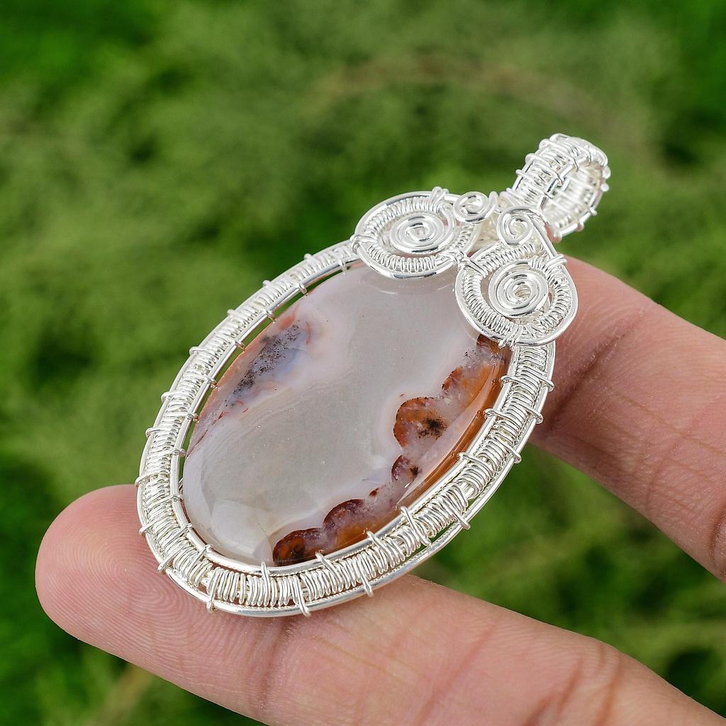 Daughters Day Sale 925 Sterling Silver Natural Botswana Agate Wire Wrap Pendant
