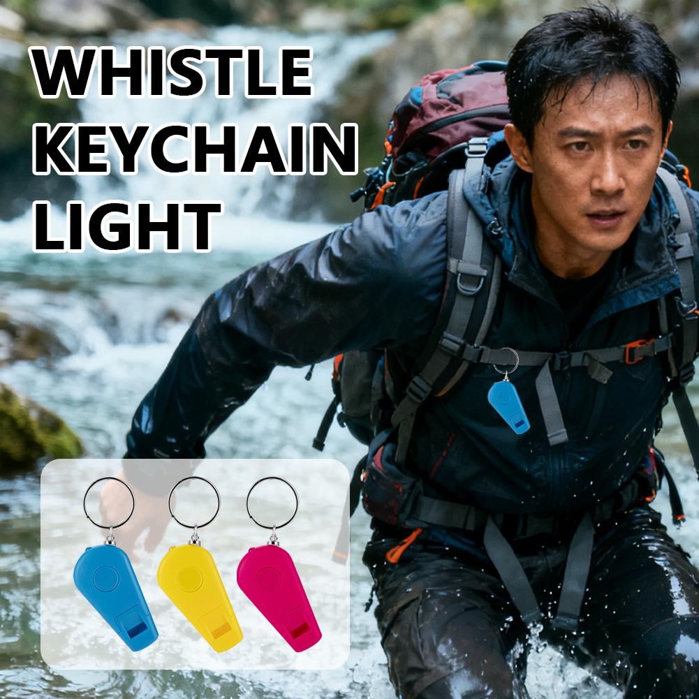 High-Brightness LED Beads Mini Keychain Light Pocket Whistle LED Keychain White Light Flashlight Camping Hiking Light