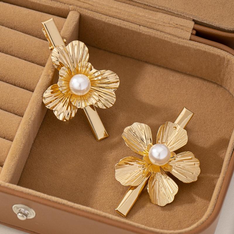 2 Pieces of Exquisite Flower Pearl Hairpins for Women, Luxurious Elegant Bangs Hairpins, Dinner Party High-End Headwear