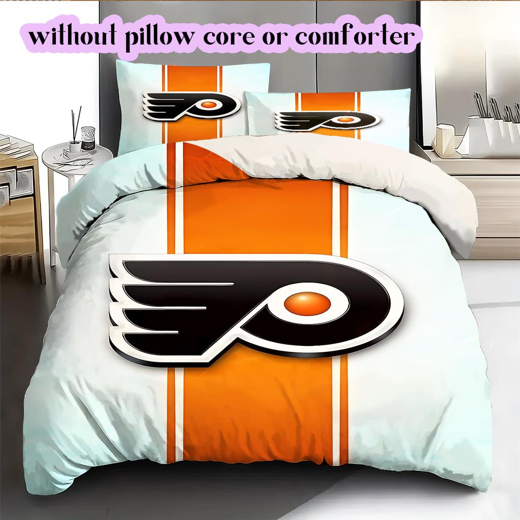 Ice Hockey Logo Pattern Bedding Quilt Set Quilt Cover Pillowcase Home Decoration Birthday Gift (1*duvet cover+ 2*pillowcase, without core)
