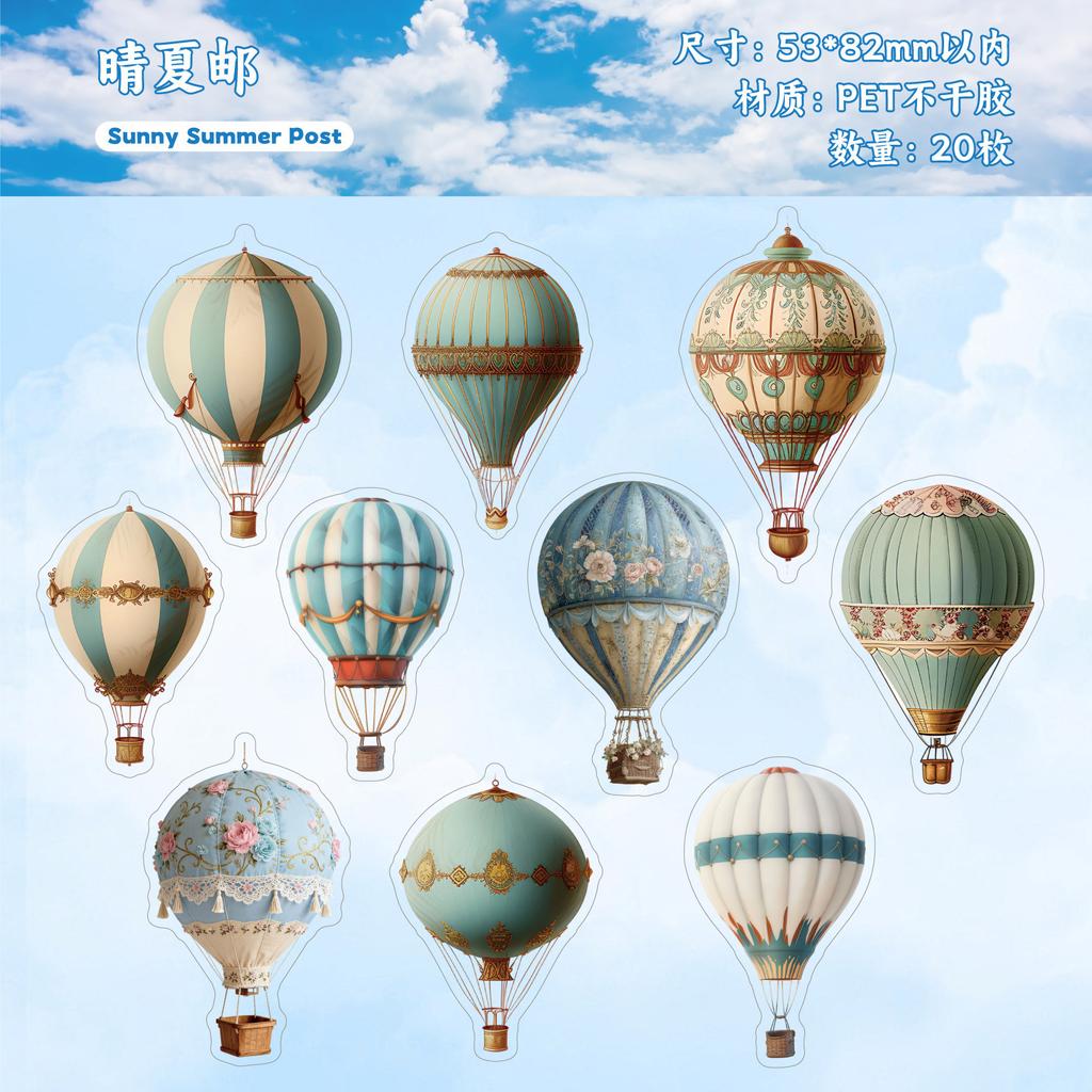 1pack/20pcs Hot Air Balloon Theme Stickers, Vivid Colorful Balloon Patterns DIY Handmade Album Scrapbooking Decorative
