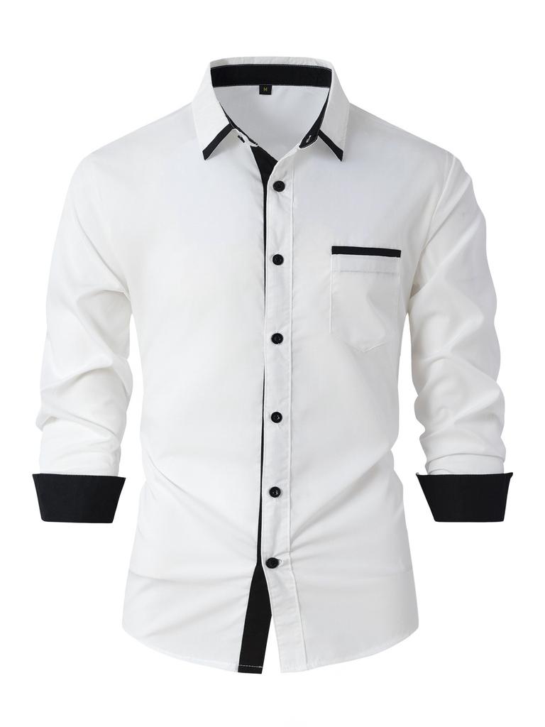 Cross-border New Fashion Men's Clothing Spring and Autumn Cotton Men's Color Matching Business Slim Casual Shirt Long-sleeved Shirt
