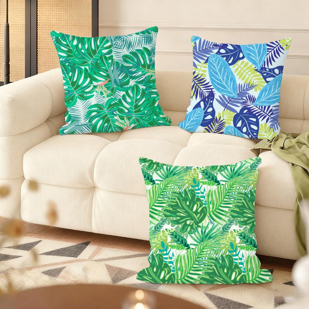 Tropical Palm Leaves Cushion Cover Soft Short Plush Pillow Cover Smooth Cozy Texture Aesthetic Cushion Case Home Decor