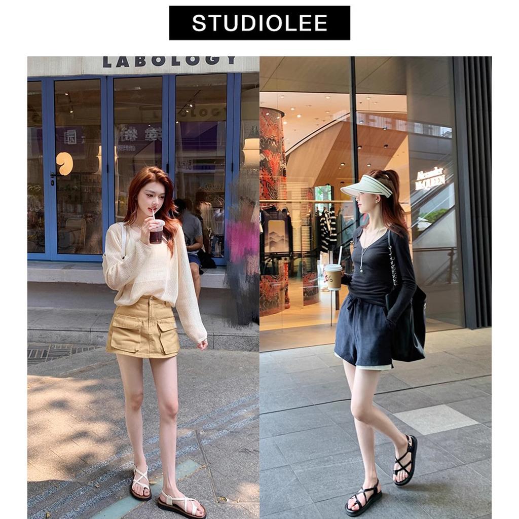 Sheepskin version~ Leather sandals women's summer flat-bottomed versatile set toes crossed with beach Roman shoes