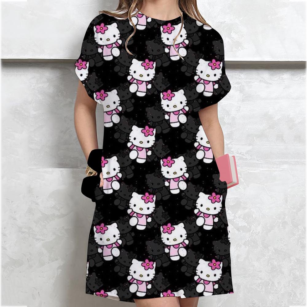 Повседневные принтованные простые женские модные универсальные свободные повседневные платья S