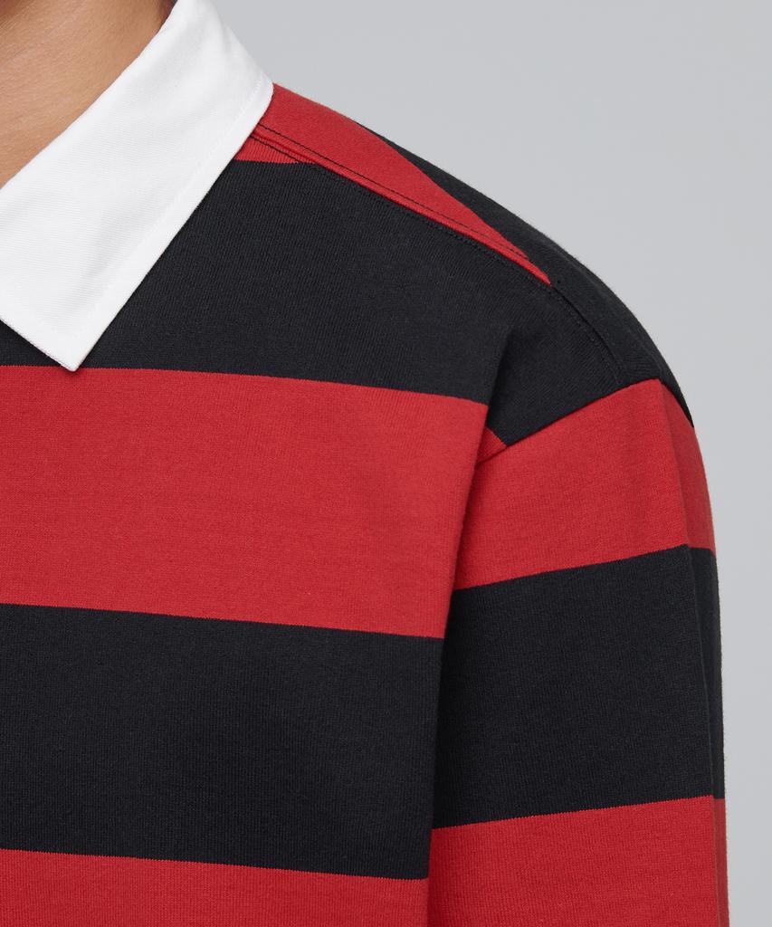 MUSINSA STANDARD Striped Rugby Shirt [Black/Red]