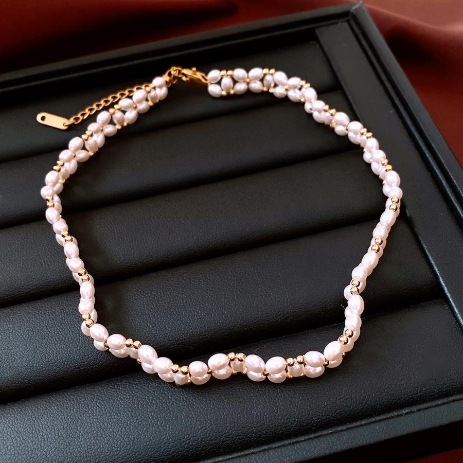 

18K Real Gold Electroplated Pearl Beaded Necklace French Court Style Exquisite Sweater Chain Design Sense Niche Necklace Women