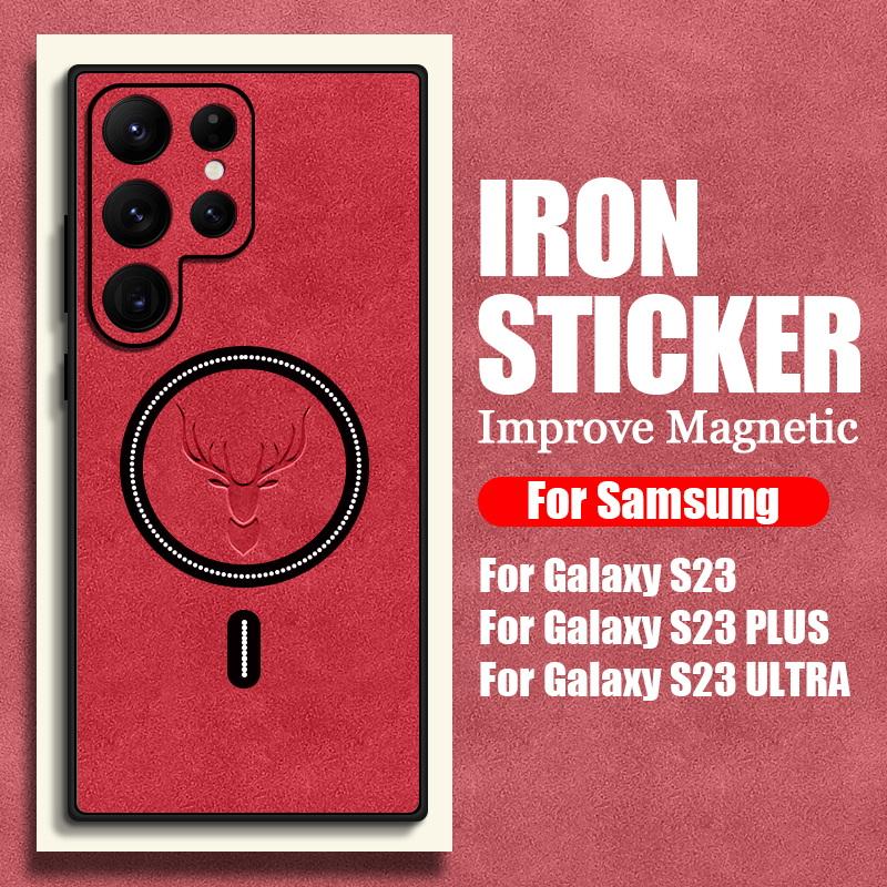 

Простой кожаный чехол с рисунком оленя для Samsung Galaxy S25 Plus S24 FE S23 Ultra S22 S21 для MagSafe, мягкая противоударная матовая магнитная задняя крышка Samsung S21 Ultra