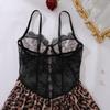 Rochie Sexy din Plasă pentru Femei cu Imprimeu Leopard și Patchwork din Dantelă, Decolteu în V cu Bretele Subțiri, Decupată, Bodycon, Croială Strâmtă