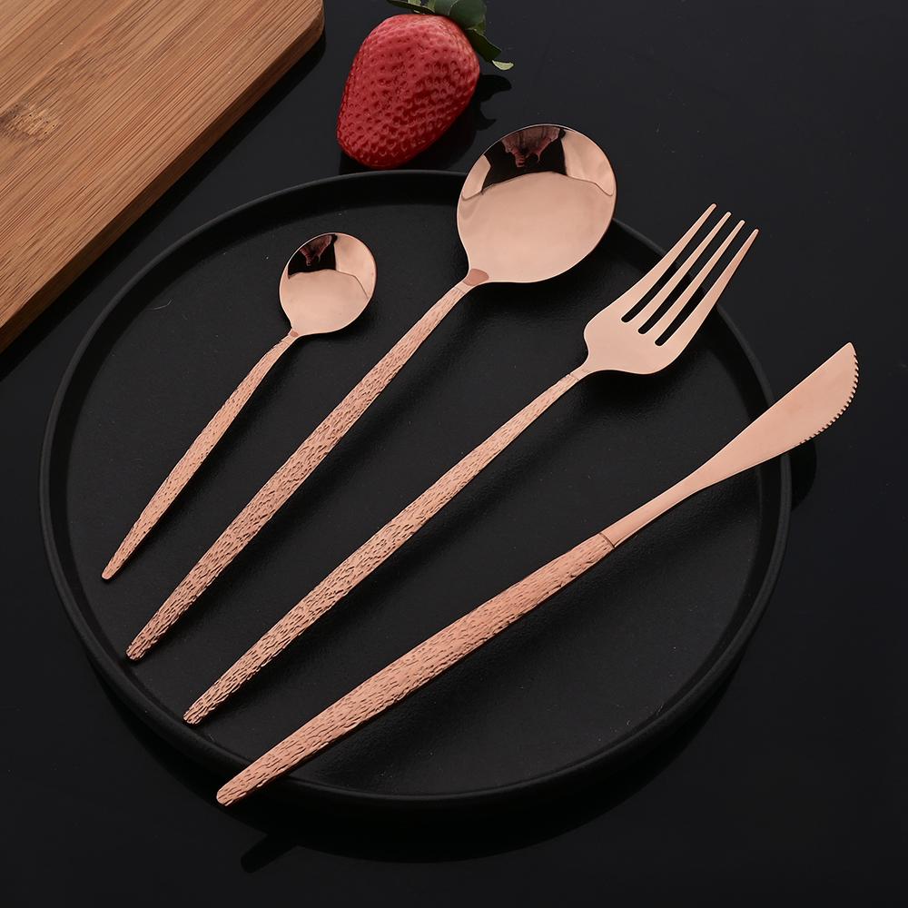 24Pcs Black Western Dinnerware Set Stainless Steel Cutlery Set Fork Steak Knife Spoon Tableware Set Flatware Silverware Set