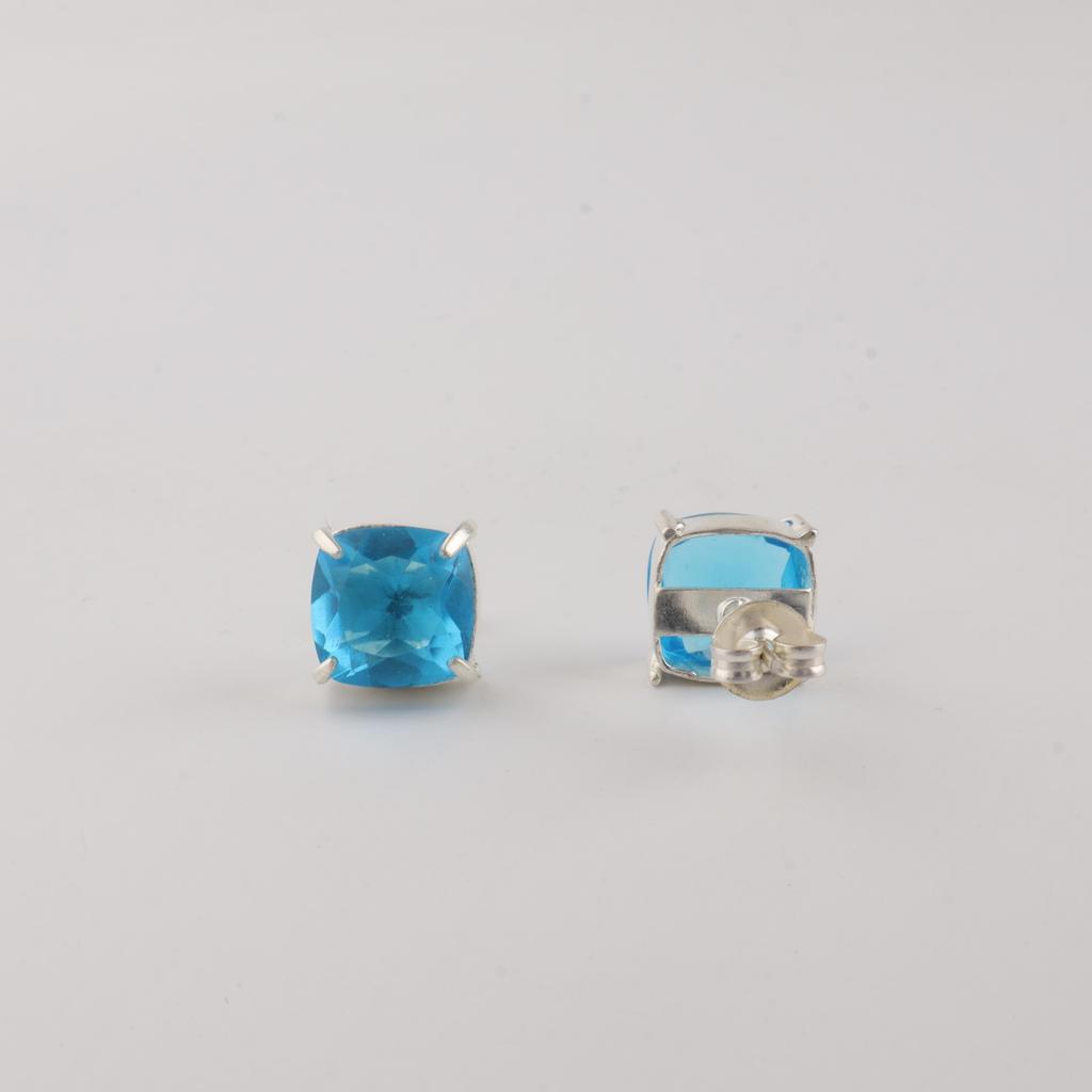 Swiss Blue Topaz Gemstone 925 Sterling Silver Handmade Jewelry Partywear Studs Earring 1" For Birthday EE-181-14