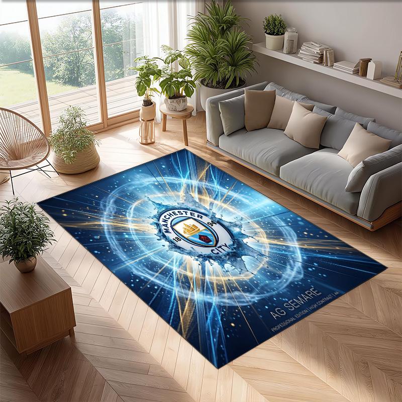 Manchester City Printed Flannel Area Rug Non Slip Soft Polyester Floor Carpet Indoor Decor Mat for Bedroom Living Room Sofa