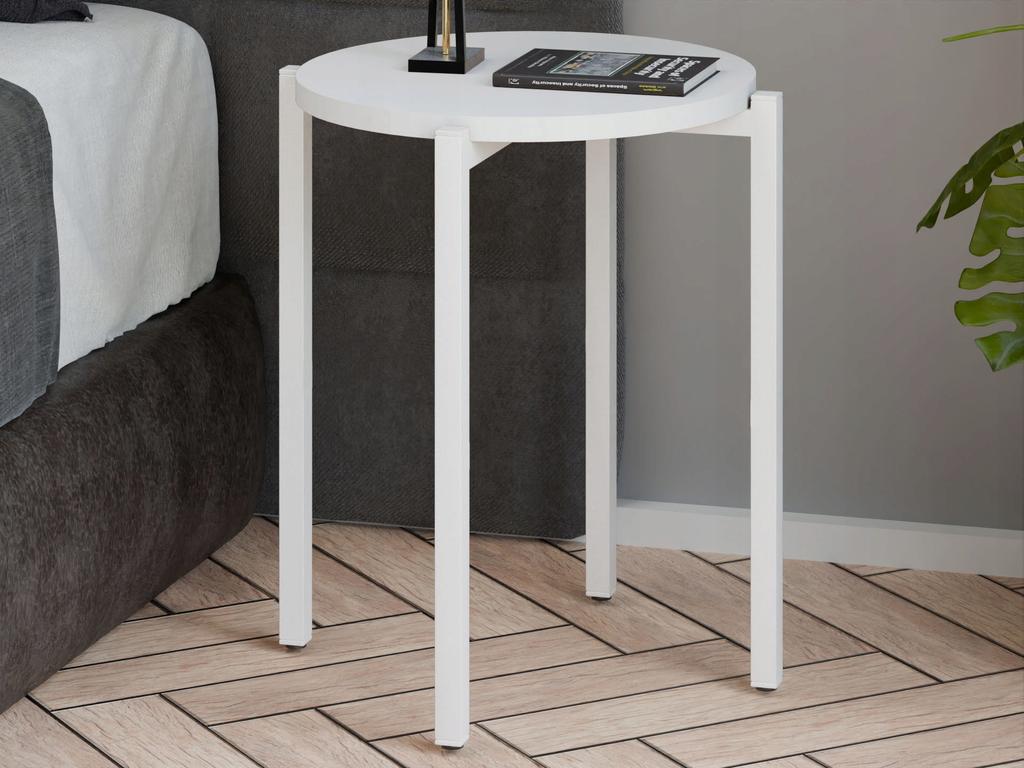 Round Loft Bedside Table 35x35x46 Cm Metal White