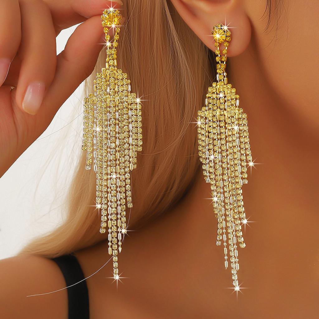 2PC Women's Fashion Claw Chain Series Colorful Diamond Tassel Style Earrings for Travel, Carnival, Party, Festival Dressing Gift