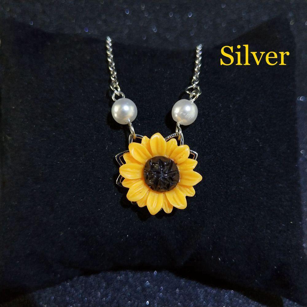 

Женское романтичное ожерелье-цепочка принцессы с подсолнухом, позолоченное, с жемчугом, с цветочной подвеской серебряный