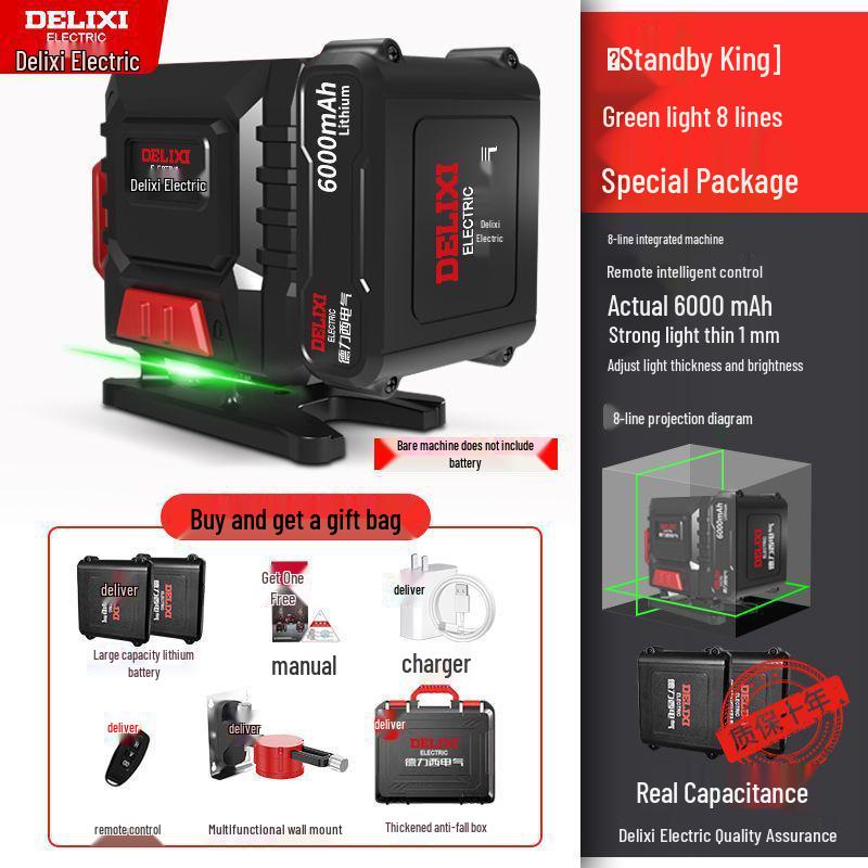 

DELIXI Green Laser Level - 12 Lines, High Precision, Wall and Floor Mount, with Blue Light for Outdoor Use