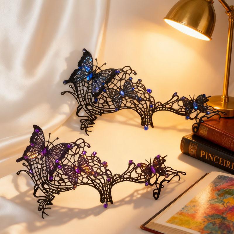 Anna Princess Lace Eye Mask With Rhinestones For Costume Party And Halloween Decor