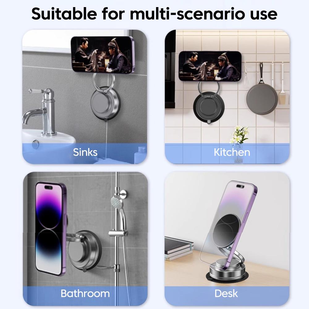 360° Rotation Vacuum Suction Cup Magnetic Car Phone Holder Foldable Adsorption Navigation Holder for iPhone 15 16 Smartphone