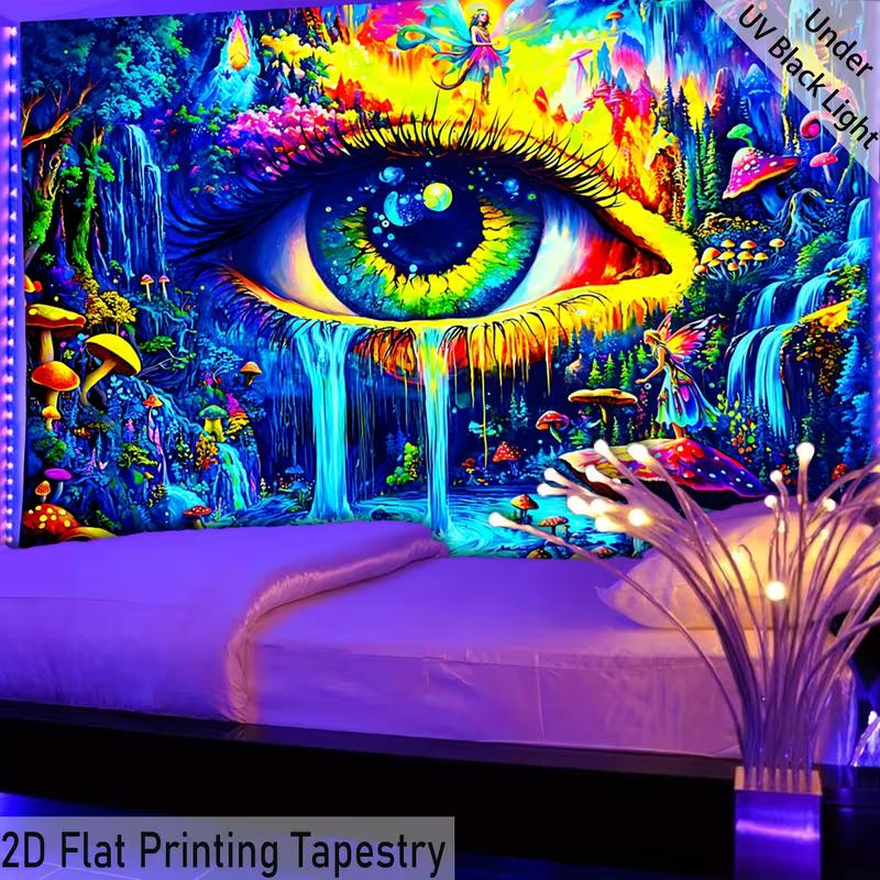 2D Trippy Eye Waterfall Tapestry Blacklight Fantasy Forest Backdrop Cloth for Bedroom