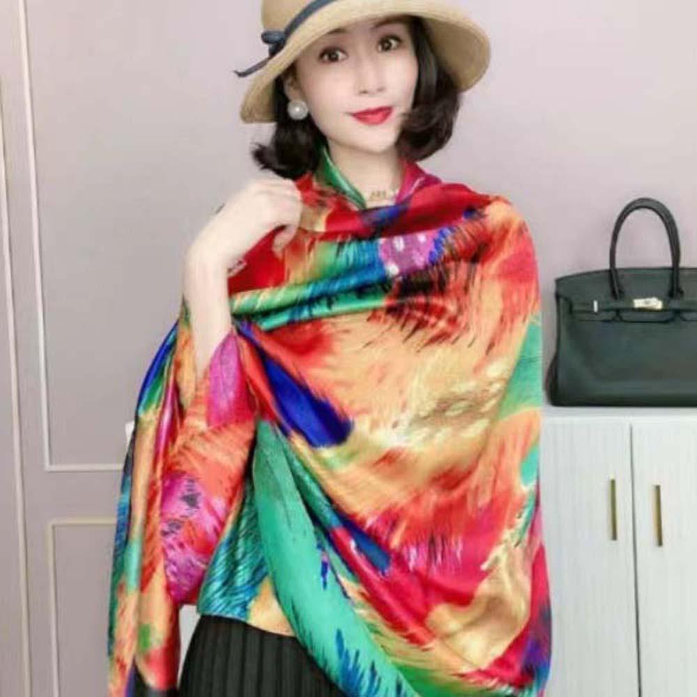 Breathable Spring Silk Scarf Long Big Pattern Headscarf Ethnic Style Yarn Shawl  Neck Decoration
