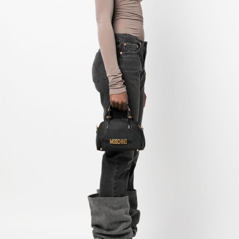 Moschino Gold Logo Plaque Gold Stud Detail Cotton Tote Bag Shopping Bag Shoulder Crossbody Handbag Women Tote Bags Black 74318202B-1555