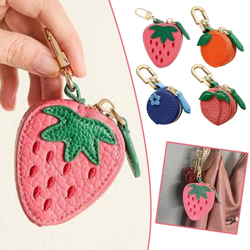 Mini Cherry Fruit Shape Coin Purse Portable Strawberry Blueberry Peach Lemon Cute PU Leather Pouch Wallet Pendant Key Chain Gift