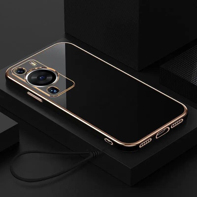 Für Huawei P60 Hülle, Huawei P60 Pro Hülle, Huawei P60 Art Handyhülle LNA-LX9 MNA-LX9, luxuriöse quadratische Beschichtung, stoßfeste Rückseite